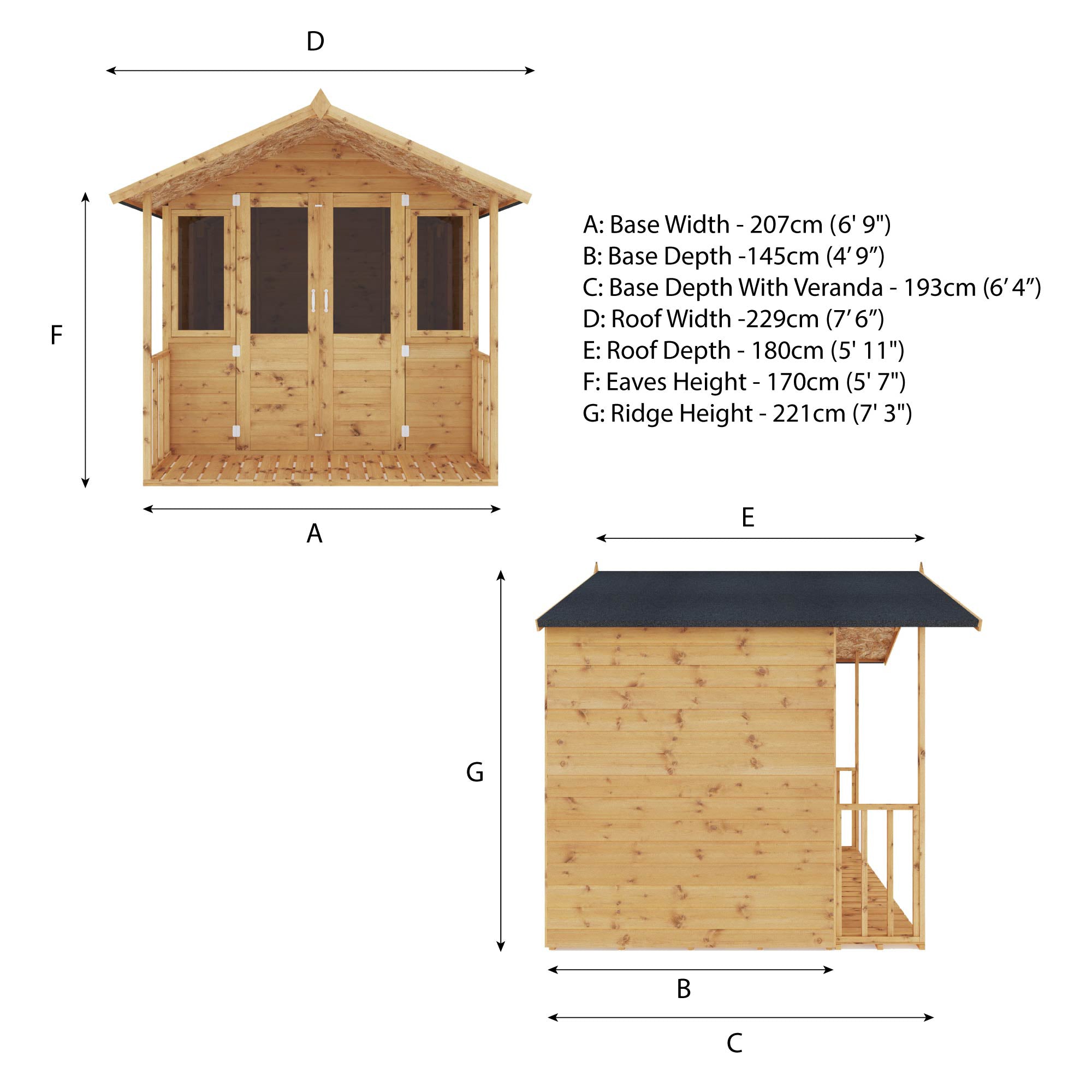 7 x 7 Bournemouth Wooden Summerhouse
