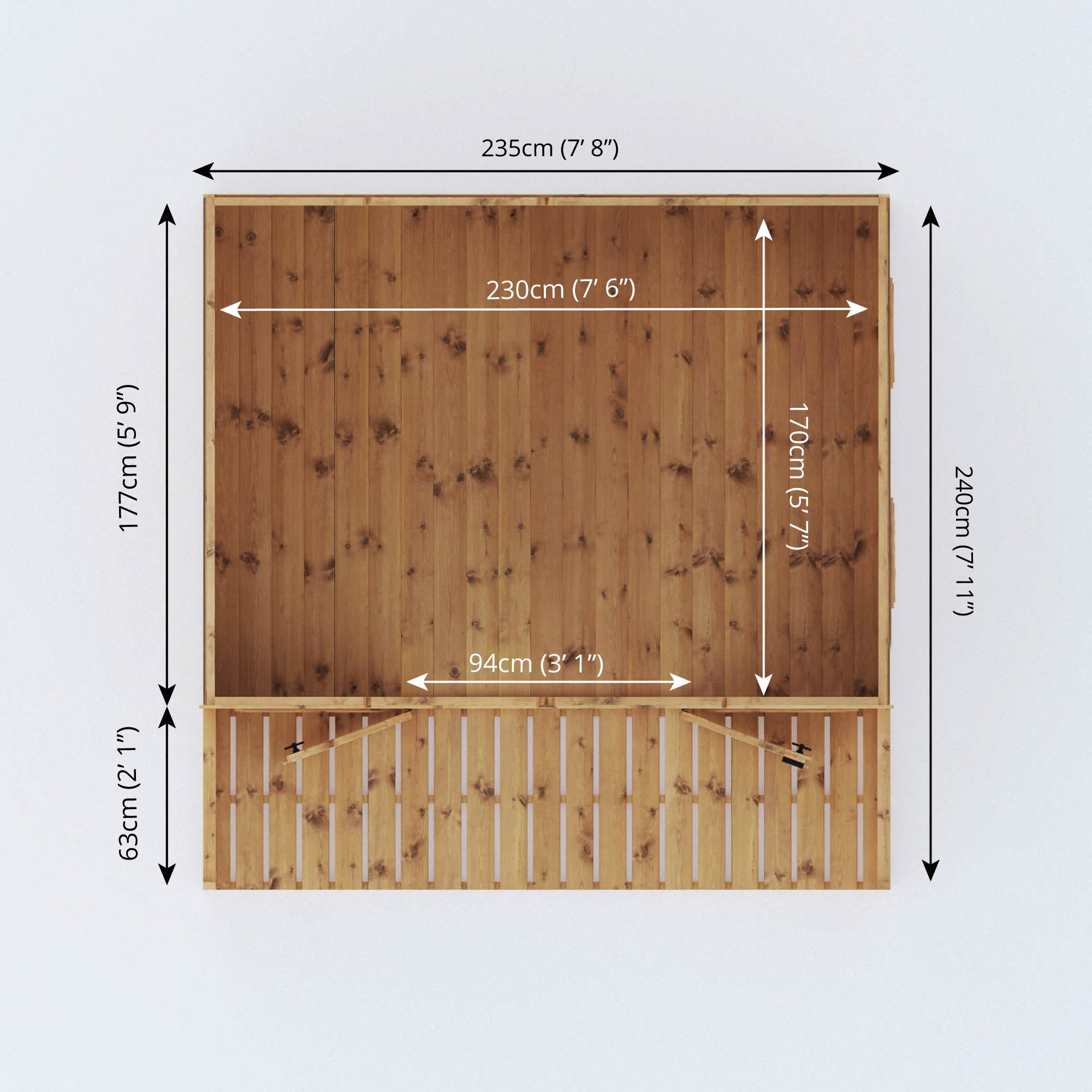 Birds eye view of a summerhouse with measurements