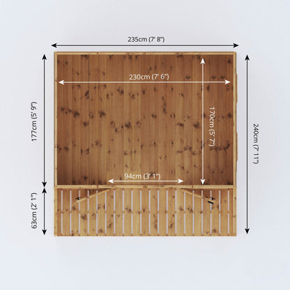 Birds eye view of a summerhouse with measurements